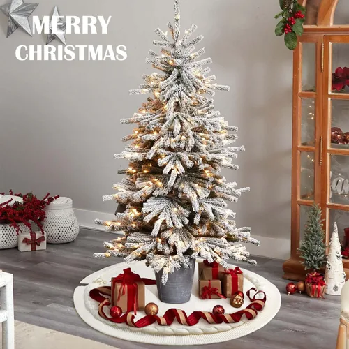 Miniatura 4 de Hommtina Falda de Árbol de Navidad de 48 Pulgadas Blanca, Decoraciones de Árbol de Navidad Falda de Árbol de Piel Sintética para Navidad Fiestas