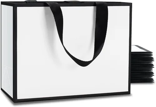 Miniatura 11 de Bolsas de regalo blancas con marco dorado, 20 unidades, 8 x 4.25 x 10.5 pulgadas, medianas y blancas y doradas, elegantes bolsas de regalo de lujo
