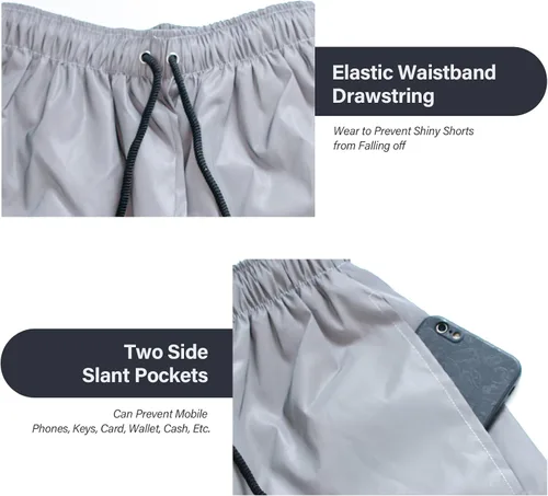 Miniatura 4 de Akkad Kuti Pantalones cortos reflectantes para hombre, pantalones cortos con cordón para correr y correr con luces fluorescentes