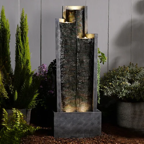 Miniatura 8 de Bumilgar Fuente de Agua para Patio de 53" de Alto - Las 4 Tinajas Decorativas Modernas en Cascada, Fuentes de Jardín y Cascadas con Luces Cálidas