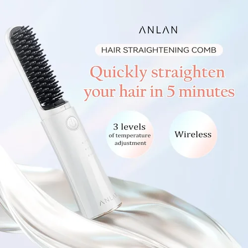 Miniatura 7 de ANLAN Cepillo alisador de pelo inalámbrico portátil para viajes, mini peine alisador iónico caliente para mujeres, recargable y apto para viajes