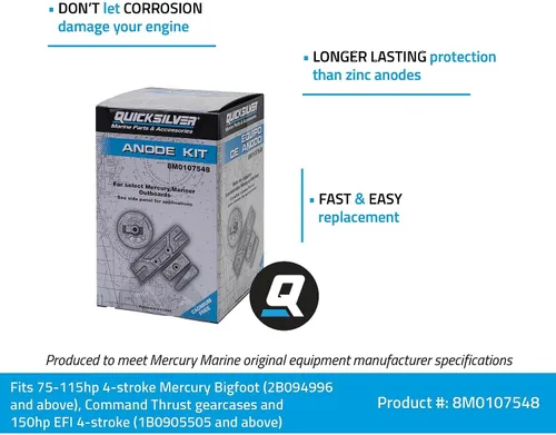 Miniatura 2 de Quicksilver 8M0107548 Kit de ánodos de aluminio para fuerabordas selectas Mercury 75-150 Hp