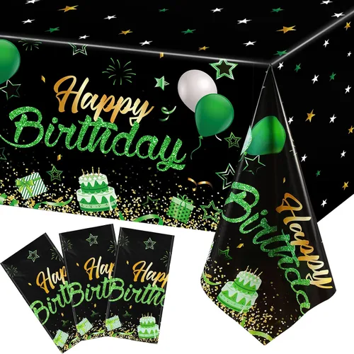 Breling - Paquete de 3 manteles de plástico con diseño de feliz cumpleaños, decoración de feliz cumpleaños, manteles rectangulares de confeti
