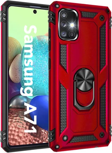 Miniatura 7 de Funda para Galaxy A71 5G, grado militar, resistente, de doble capa, cuerpo completo, a prueba de golpes, protección de cámara con anillo atril Negro