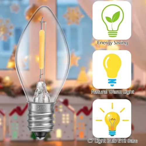Miniatura 4 de Meonum Cable de accesorios con 12 bombillas LED, cable de luz C7 de aldea navideña con dos fusibles de repuesto, tira de luces de molde de soplado