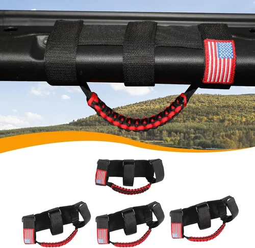 Miniatura 18 de Hoolcar 4 asas de agarre de barra antivuelco, asas de agarre de paracaídas compatibles con Jeep Wrangler YJ TJ JK JKU JL JLU y Gladiator JT Negro
