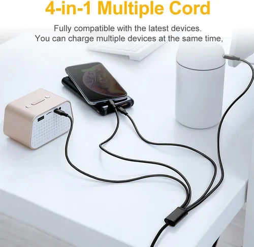 Miniatura 3 de Puxnoin Cable de carga múltiple, paquete de 2 cables de carga 4 en 1 de 4 pies para múltiples dispositivos, cable de carga universal trenzado