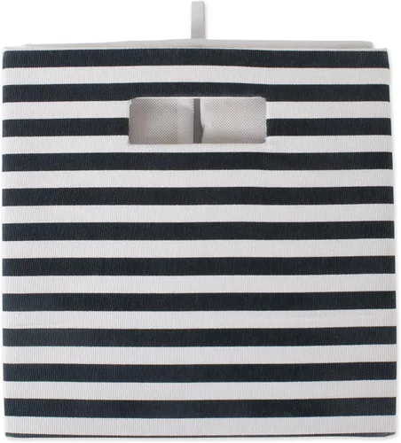 Miniatura 3 de DII Cubo de almacenamiento plegable de poliéster, a rayas, negro, grande