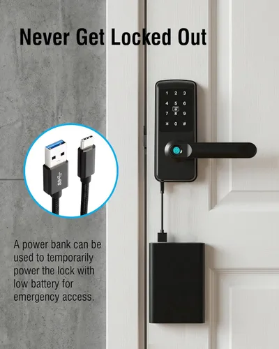 Miniatura 7 de Cerradura de puerta con teclado con asa, cerradura de puerta de entrada sin llave 5 en 1, cerradura de puerta biométrica de huellas dactilares