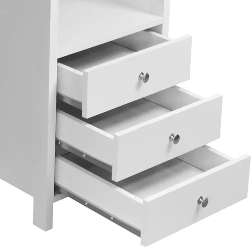 Miniatura 7 de Techni Mobili Escritorio blanco con cajones: escritorio de oficina pequeño con 3 cajones de gabinete, estante abierto y paneles de madera laminada
