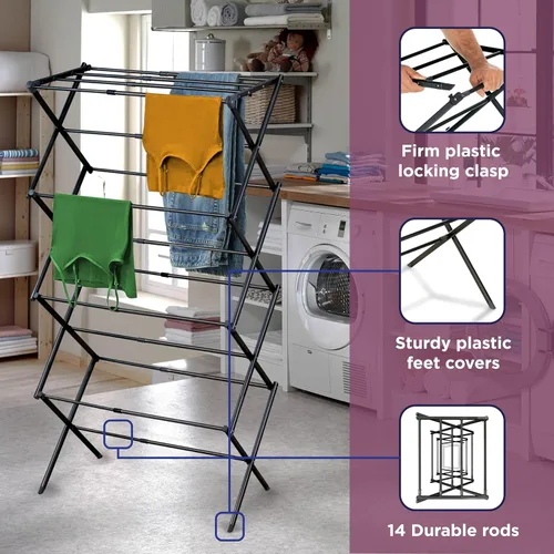 Miniatura 4 de BLACK+DECKER Escurridor de ropa plegable expandible de 4 niveles, altura telescópica, secadora de aire plegable que ahorra espacio para toallas