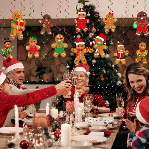 Miniatura 6 de Namalu 54 piezas de remolinos colgantes de hombre de jengibre de Navidad, decoraciones de hombre de jengibre para fiesta, remolinos colgantes