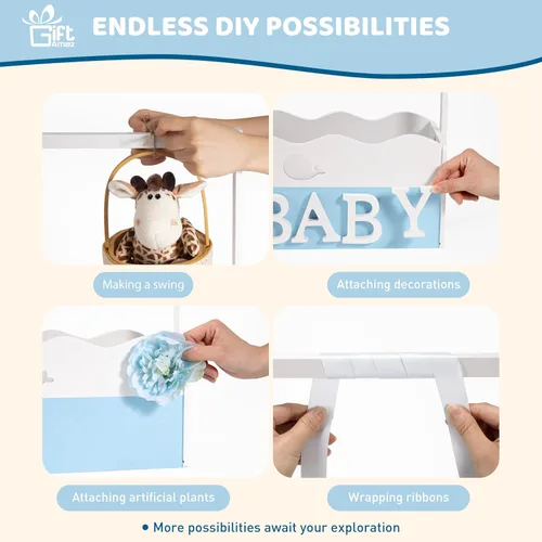 Miniatura 6 de GiftAmaz Armario de madera azul para baby shower, caja de almacenamiento para bebés con asa, cesta de regalos de baby shower, caja de bienvenida