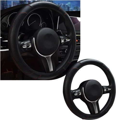 Miniatura 9 de povtii Funda para volante de automóvil, protector de cuero transpirable de 15 pulgadas, fundas cómodas antideslizantes para volante de vehículo
