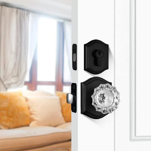Miniatura 34 de Pomos de Puerta de Vidrio para Interiores, Estilo Vintage, Pomos de Puerta de Cristal de Privacidad con Cerradura, Pomos de Puerta de Latón Antiguo