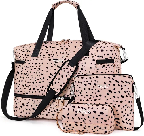 Gym Bag for Women Weekender Bag with Waterproof Shoe Compartment Sports Travel Duffel 3pcs Set Carry On Overnight Bags for Business Trip Travel Gym