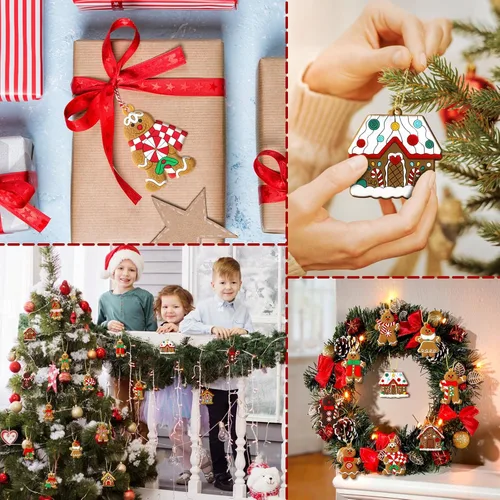 Miniatura 7 de 16 piezas de adornos de hombre de jengibre para árbol de Navidad, decoraciones navideñas de pan de jengibre con adorno de casa de pan de jengibre