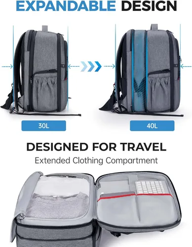 Miniatura 2 de BAGSMART Mochila para cámara, bolsas expandibles para cámara DSLR SLR para fotógrafos, mochila de viaje para fotografía con compartimento para Gris