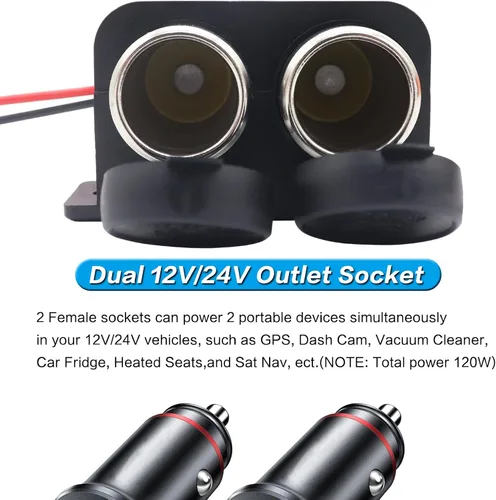 Miniatura 2 de Divisor Impermeable Multifuncional de Encendedor de Cigarrillos Dual de 12 V para Modificación de Automóvil, Enchufes de Alimentación Hembra