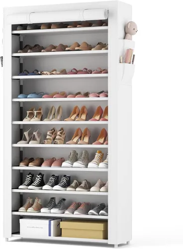 Miniatura 11 de ROJASOP Zapatero con cubiertas, organizador de zapatos grande de 10 niveles, almacenamiento alto para 20-22 pares de zapatos y botas, organizador