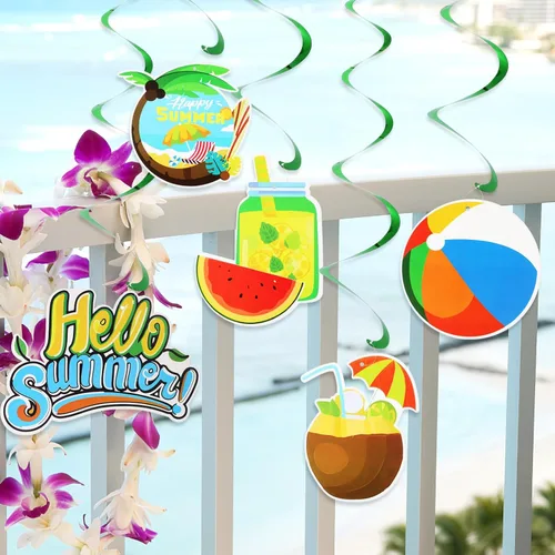 Miniatura 5 de Abaodam 10 piezas de remolinos colgantes para fiesta de verano en la piscina, decoración de fiesta de cumpleaños temática de playa, 10