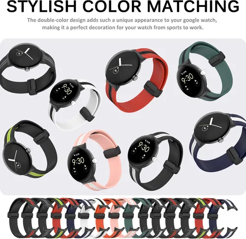 Miniatura 2 de Miimall Compatible con Google Pixel Watch/Pixel Watch 2 bandas de silicona, hebilla magnética de silicona suave impermeable pulsera deportiva