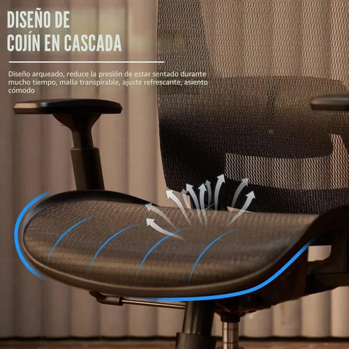 Miniatura 9 de ELABEST Silla de oficina de malla, silla de escritorio ergonómica para computadora, silla de tarea resistente - Soporte lumbar y reposabrazos Negro