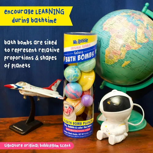 Miniatura 7 de Bombas de baño de Mr. Bubble Galaxy, aroma característico a goma de mascar, set de 8 bombas de baño diferentes con forma de planetas