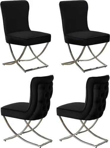 Miniatura 17 de WUTUTUEE Sillas de Comedor de Terciopelo de Lujo, Sillas de Acento Capitoné Tapizadas Sin Brazos con Patas de Metal Plateado en Forma de X, Juego