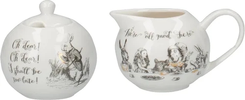 V&A Alicia en el país de las maravillas - Juego de jarra de leche y azucarero de porcelana fina con ilustraciones decorativas (2 piezas), color