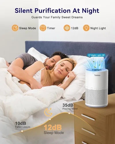 Miniatura 6 de Purificadores de aire para dormitorio, hogar, mascotas, 1200 pies², Tailulu H13 True HEPA filtro de aire portátil con modo de sueño de 12 dB, Blanco