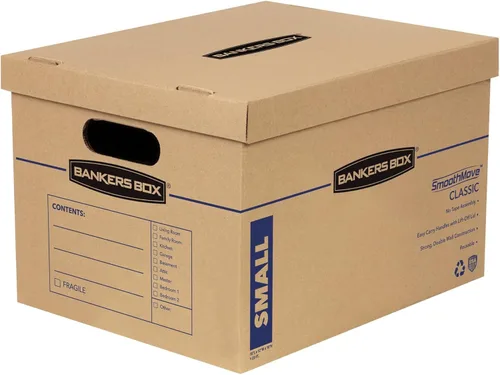 Miniatura 11 de Bankers Box Caja de mudanza clásica pequeña, paquete de 10 unidades, asas reforzadas, montaje sin cinta, caja con tapa, 15 x 12 x 10 pulgadas