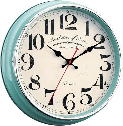 Reloj de Pared de Campo de Metal de 12.4" Vintage Retro Relojes de Pared Silenciosos Sin Tictac Fácil de Leer para Sala de Estar, Cocina, Turquesa