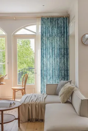 Miniatura 6 de Cortinas azules para ventana de sala de estar de 84 pulgadas de largo, juego de 1 panel largo de lino de algodón con textura floral, cortinas