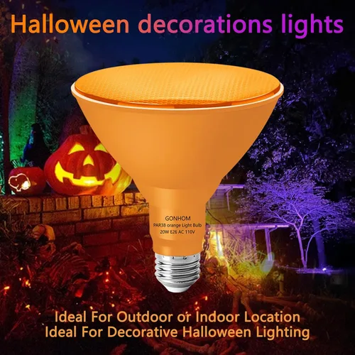 Miniatura 3 de Gonhom PAR38 - Luces de inundación para exteriores, bombillas LED regulables, 20 W (equivalente a 200 W), base E26, porche al aire libre, Naranja