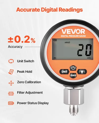 Miniatura 3 de VEVOR Kit de acoplamiento de prueba de presión hidráulica digital, probador de manómetro de manómetro de 10000 PSI con 2 calibradores, 9