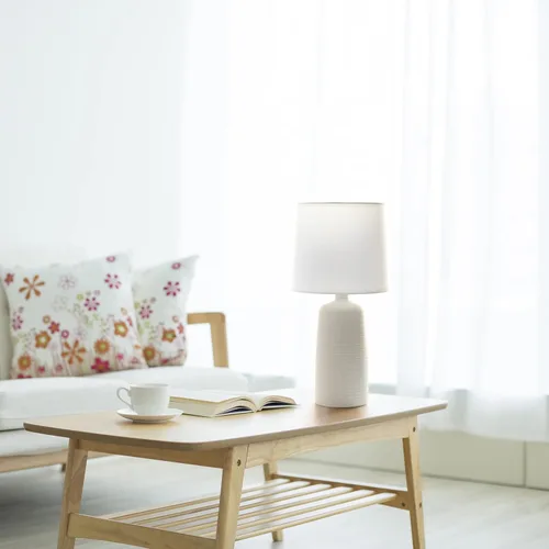 Miniatura 3 de Simple Designs LT2085-OFF Lámpara de mesa de cerámica lineal texturizada color blanco (4 unidades)