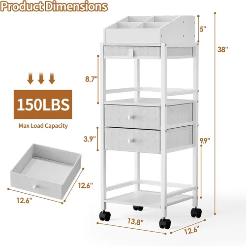 Miniatura 5 de Luxspire Carrito organizador de maquillaje, organizadores de cuidado de la piel de piso, almacenamiento de maquillaje con cajones, organizador