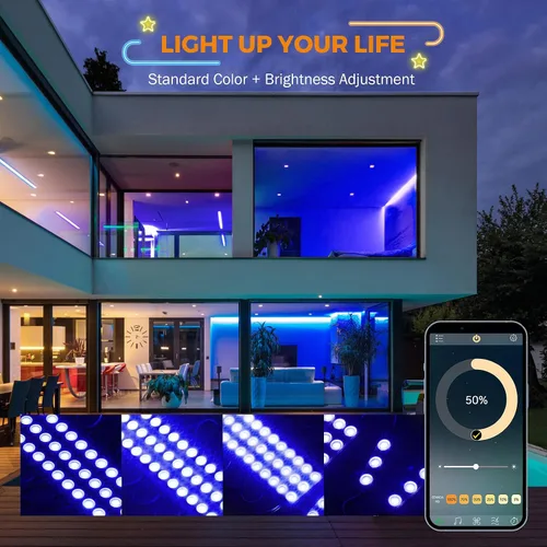 Miniatura 4 de BEAMNOVA Kit de luces comerciales azules de 100 pies, control remoto o de aplicación Bluetooth, transformador de fuente de alimentación de CA de 120