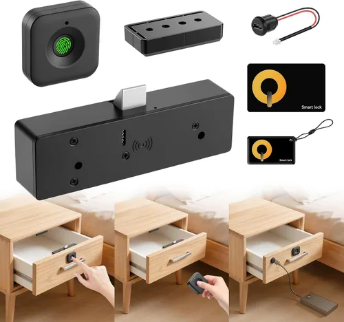 Miniatura 9 de MYPIN Cerradura de gabinete con control remoto por huella dactilar, desbloqueo remoto por huella dactilar a 10m, instalación sin perforaciones