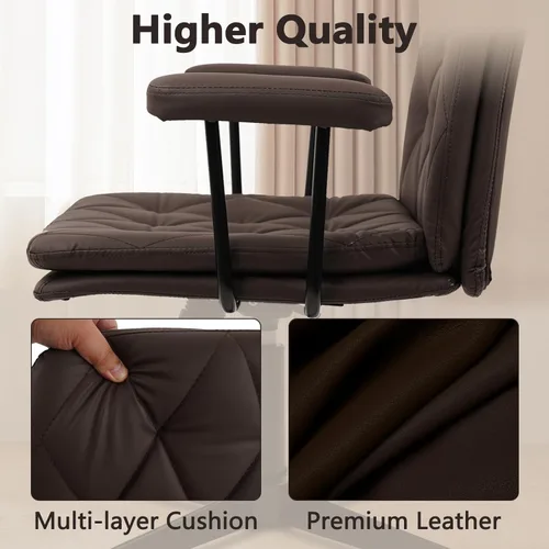 Miniatura 4 de CLATINA Silla de oficina sin ruedas, sillas de escritorio cruzadas de cuero con brazos, moderna silla de computadora con patas cruzadas, altura
