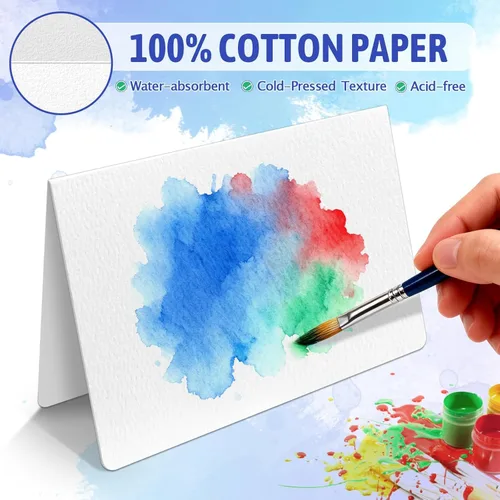 Miniatura 3 de Vmiapxo 50 juegos de tarjetas de acuarela con sobres, 4 x 6 pulgadas, 100% algodón, 140 libras/10.58 oz/m², postales plegables de acuarela en blanco