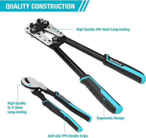 Miniatura 5 de DURATECH Herramienta de prensado de cables de batería con cortador de alambre, herramientas de crimpadora de cables AWG 10 8 6 4 2 1/0