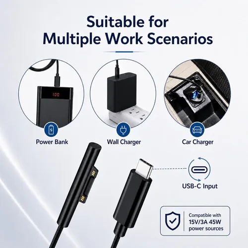 Miniatura 8 de Sisyphy Surface Connect to USB C Cable de carga trenzado de nailon de 6 pies, compatible con Microsoft Surface Pro 11/10/7/6/5/4/3 Go3/2/1
