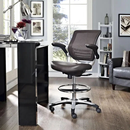 Miniatura 2 de Modway EEI-211-BRN Edge Drafting Chair - Silla de recepción - Silla de dibujo con brazo abatible en color marrón