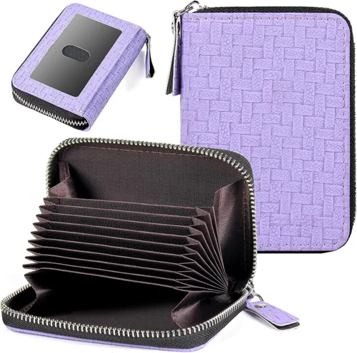 Miniatura 44 de Tarjetero RFID para tarjetas de crédito, cartera pequeña con cremallera de acordeón, estuche organizador de tarjetas para mujeres y hombres