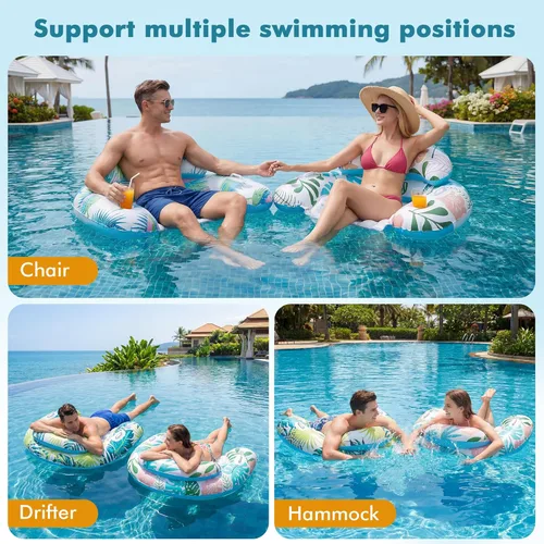 Miniatura 2 de OKSUWATER - Paquete de 3 flotadores de piscina para adultos, flotadores de piscina con dos portavasos y asas, flotadores inflables de piscina