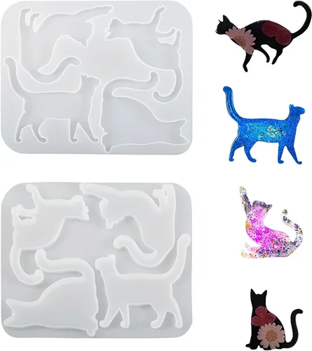 Miniatura 7 de Finyoffiy Molde de resina para gatos, moldes epoxi de silicona con diseño de animales, molde de fundición colgante para bricolaje, joyería, collar