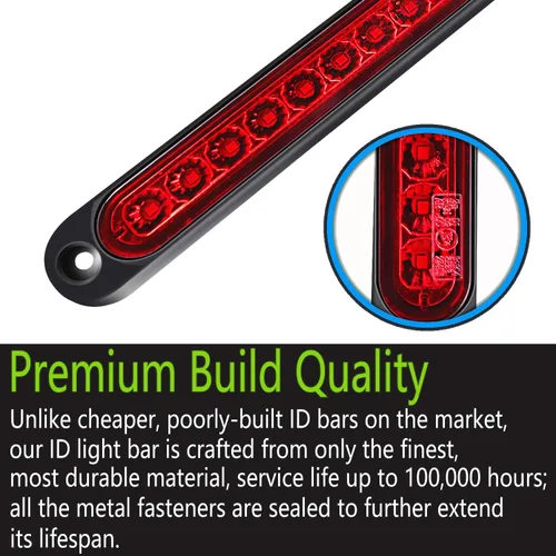 Miniatura 3 de Paquete de 2 Luces de Identificación de Remolque LED de 10", 15 LED, 9 a 30 voltios, Conjunto de Luz Trasera LED de Parada Giro Cola, Tercera Barra