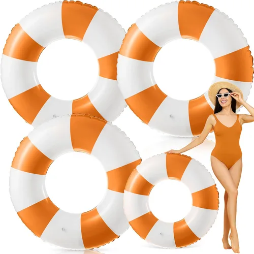 Miniatura 25 de Foilswirl Flotadores inflables jumbo de 47.24 pulgadas para piscina, anillos de piscina a rayas azules y blancas, tubo inflable para mujeres